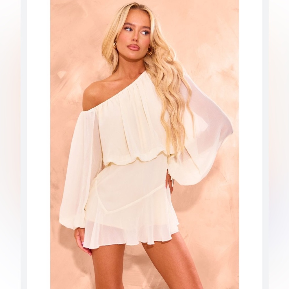 Cream Off-Shoulder Chiffon Romper NWT